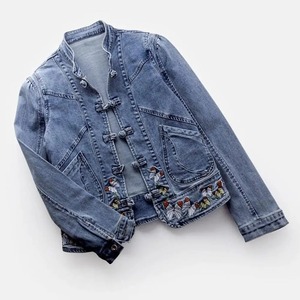 Women's <b>Denim</b> <b>Jacket</b> Floral Embroidery Casual Stonewashed Cotton Spring Style - Product Image 5