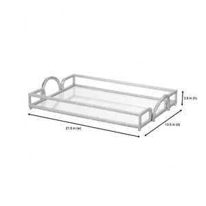 Plateau décoratif rectangulaire en métal et verre, finition dorée, fait main, dernière arrivée, Kayna Export, pour la maison et la salle à manger - Product Image 4