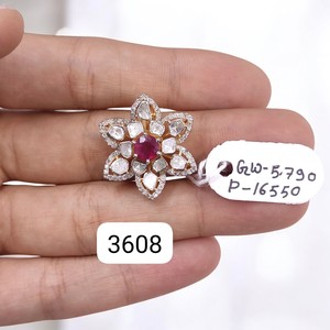 Bague Fine en Argent Sterling 925 de Qualité Supérieure avec Rubis Rouge Tendance Taille Ronde et Pierres de Diamant Polki Lisses Originales - Product Image 4