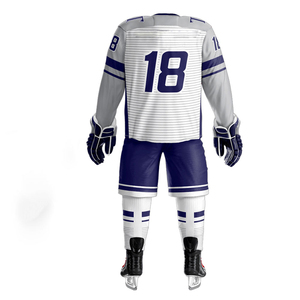 Custom Sublimation Ice Hockey Jersey <b>Set</b> Professional <b>White</b> and Navy Blue Team Uniform with Matching Socks and Gloves - Product Image 3