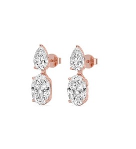 Boucles d'oreilles pendantes en or rose 9 carats avec diamants de laboratoire taille radiante et taille ronde, 2,60 CTW - Product Image 2