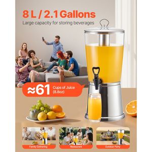Dispenser per Bevande in Acciaio Inox e Plastica da 2,1 Galloni, Nuovo, Dispenser per Succhi da 5L con Rubinetto e Camera per Ghiaccio per Feste - Product Image 2