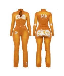 Damen-Trainingsanzug mit individuellem Logo, 2-teiliges Set: Jacke, Shirt, Leggings und Schlaghose, Reißverschlussjacke, zweiteiliges Outfit für Frauen - Product Image 4