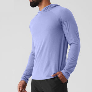 Nouveau T-shirt à capuche à manches longues en polyester/coton Sportsly International pour hommes, tissu peigné sur le devant, séchage rapide, respirant, vente en gros - Product Image 5