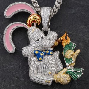 925 Sterling <b>Silver</b> Alloy Moissanite Rabbit Pendant Cuban Link Chain Rhodium Plated Iced <b>Charm</b> DIY Jewelry for Men Party - Product Image 1