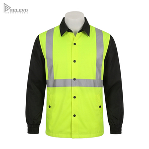 Chaqueta de Seguridad de Alta Visibilidad Personalizada, ANSI Clase 2, Mangas Negras con Contraste Neón, Botones a Presión, Cortavientos Reflectante con LED Intermitente - Product Image 1