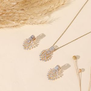 Lab Grown Diamond Floral Pendant Necklace Pear & <b>Emerald</b> Cut Diamond Drop Pendant White Gold Bridal Necklace Wedding Jewelry - Product Image 2