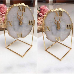 Natural Agate <b>White</b> Gemstone Coaster <b>Clock</b> Crystal Slices Golden Border Plated Polished Circle Waterproof Home Decor Gujarat - Product Image 3