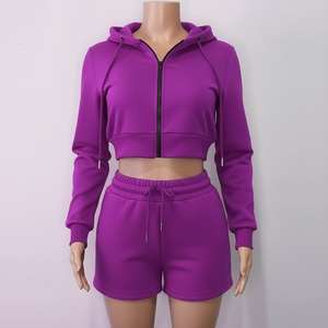 ชุดเซ็ตเสื้อครอปฮู้ดดี้ผ้าคอตตอนผสมและกางเกงขาสั้นสำหรับผู้หญิง ชุดลำลองฤดูร้อน ระบายอากาศได้ดี น้ำหนักเบา ชุดลำลองใส่สบาย - Product Image 6