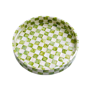 ถาดเสิร์ฟทรงกลมลายตารางฝังมุกประณีต งานฝีมือสุดหรู ตกแต่งบ้านอย่างเป็นมิตรกับสิ่งแวดล้อม เหมาะสำหรับเสิร์ฟกาแฟ - Product Image 2