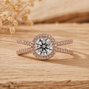Wholesale IGI Certified DEF Color VS VVS Clarity 10K 14K 18K Solid Gold Round Cut Lab Diamond Solitaire Split Shank Halo Ring - Product Image 3