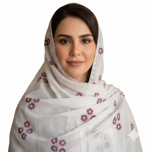 Wholesale Cotton Voile <b>Shawl</b> Maroon Floral Embroidery Tonal Vine Side Border Lightweight Breathable Women OEM ODM Custom - Product Image 3