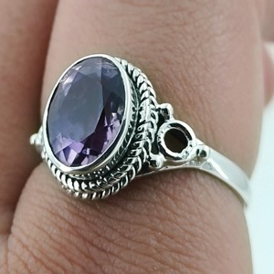 Amethyst <b>Ring</b> Handmade Sterling Silver Bezel Setting Natural Purple Oval Gemstone <b>Boho</b> Jewelry February Birthstone - Product Image 6