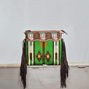 Bolso de Hombro Bohemio de Cuero Genuino con Patrón Geométrico y Decoración de Borlas, Correa Única, para Uso Diario en Todas las Estaciones - Product Image 3