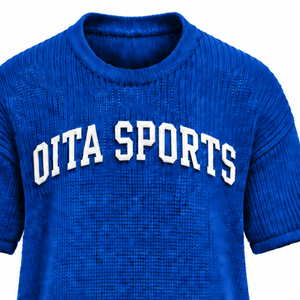 Royal <b>Blue</b> <b>Men</b> Knitted T Shirt Short Sleeve Crew Neck Textured Casual Top Custom Printed Streetwear Summer Fashion Wholesale - Product Image 3