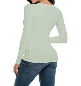 เสื้อยืดแขนยาวผู้หญิงขายส่ง สำหรับฤดูใบไม้ผลิและฤดูใบไม้ร่วง ทรงเข้ารูป คอกลม เสื้อพื้นฐาน เสื้อยืดเรียบๆ - Product Image 2