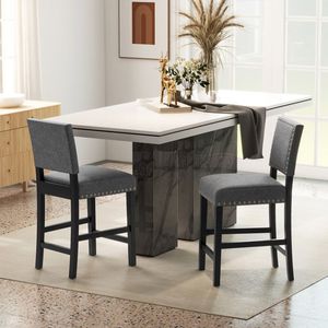 Set di 2 Sgabelli da Bar Moderni Stile Fattoria, Altezza Bancone 38.5/43.5 Pollici, Struttura in Legno Massello di Gomma con Dettagli in Acciaio - Product Image 2