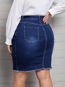 Tendance 2026 HSI Jupe en denim semi-extensible, modèle délavé et vieilli, avec poches cargo classiques et design élégant - Product Image 2