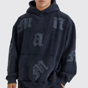 Survêtement à capuche bleu foncé pour homme, manches longues, broderie de lettres, streetwear, coupe ample, coton, vêtements d'automne - Product Image 5