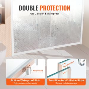 Porta Scorrevole per Doccia Semi-Frameless 57.7 x 59 W x 70 H Pollici, Vetro Temperato Trasparente da 1/4 di Pollice, Impermeabile, Spessore 10mm - Product Image 6