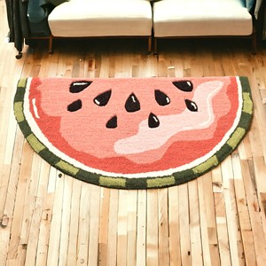 Alfombra Decorativa de Lana Hecha a Mano con Diseño de Sandía en Rodajas - Alfombra Semicircular con Diseño de Frutas para Habitación Infantil y Tapete de Entrada - Product Image 4