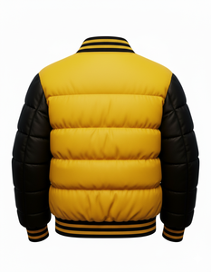 Blouson matelassé jaune et noir pour homme, style universitaire, hiver, avec boutons-pression, streetwear, logo personnalisé, OEM - Product Image 3