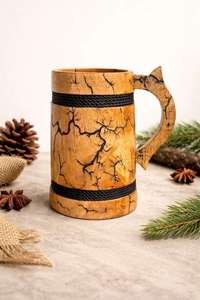 Handcrafted Wooden Beer <b>Mug</b> Rustic Wooden Tankard Viking Style Drink <b>Mug</b> Natural Wood Coffee <b>Mug</b> Artisan Gift <b>Mug</b> For Home Use - Product Image 5