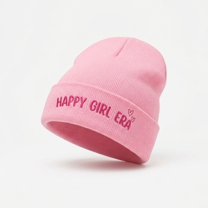 Bonnet brodé rose pour femmes, design mignon avec lettres, bonnet tricoté chaud d'hiver, style décontracté, taille adulte 56-58CM - Product Image 3