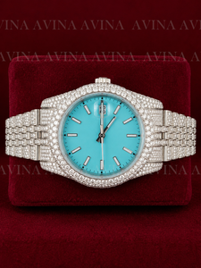 Luxury Iced Out Moissanite <b>Diamond</b> Hip Hop <b>Watch</b> for Men Sky Blue Dial Stainless Steel Automatic Date Wrist <b>Watch</b> - Product Image 2