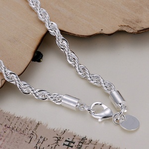 Pulsera de cadena de cuerda de color plateado, diseño retorcido de plata de ley 925 para mujeres y hombres, regalo de boda, joyería, accesorio de moda - Product Image 3