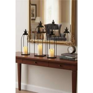 Ensemble de lanternes décoratives en métal bronze antique avec bougie LED sans flamme, lanternes suspendues imperméables pour l'extérieur, pour mariage - Product Image 2