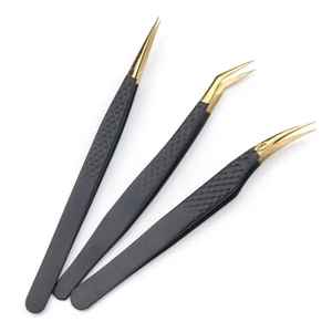 Pinzas Profesionales de Acero Inoxidable de 90 Grados Antimagnéticas para Extensión de Pestañas con Puntas de Fibra, Herramientas Premium para Pestañas - Product Image 1