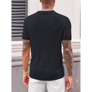 2025 hommes décontracté col en V Golf été chemise à manches courtes tricot pour Polo pull foncé brodé solide motif taille XL-Spandex - Product Image 2