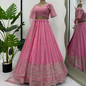 Lehengha detalles Tela Foux Gorgette Hilo de trabajo con Seuqnce Tamaño Hasta 44 Interior - Product Image 1