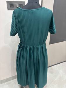 Robe de Cocktail Midi Solide de Qualité Supérieure pour Femme, Couleur Verte, Col Rond, Manches Courtes Volantées, Taille Élastique, Coupe Trapèze - Product Image 6