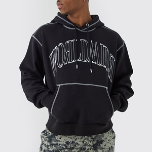 Sudadera con Capucha Extra Grande Negra para Hombre con Estampado Mundial, Sudadera de Forro Polar Informal de Invierno 100% Algodón - Product Image 1
