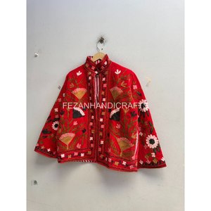 Indian <b>Women</b> Handmade Floral Embroidery <b>Velvet</b> <b>Jacket</b> Mandarin Collar Floral Suzani Style Short Coat Inside Cotton Lining <b>Jacket</b> - Product Image 2