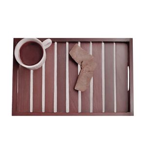 Handcrafted Solid Wooden Serving <b>Tray</b> with Cutout Handles Rectangular Breakfast <b>Tray</b> for Coffee <b>Tea</b> Snacks Ottoman Kitchen Count - Product Image 2