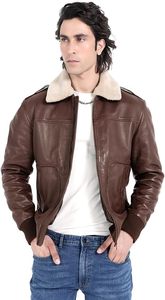 Chaqueta Bomber MANWA para Hombre, Marrón, Nailon/Algodón, Forro de Poliéster, Cuello Camisero, Cierre de Cremallera, Transpirable, con Capucha, para Invierno y Motociclismo - Product Image 3