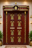Porte d'entrée principale en teck de Birmanie de style antique, prix d'usine, pour salon, avec motif orné du Divin Seigneur Ganapathi, idéale pour une salle de prière.