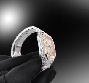 Reloj Hip Hop de Lujo con Incrustaciones de Diamantes, Cuadrado, Automático, de Acero Inoxidable Plateado, con Diamantes Moissanite en la Esfera con Corte Brillante Redondo VS1 - Product Image 4