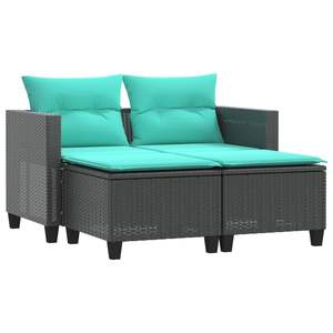 Sofá de Jardín de Ratán PE Negro y Azul, Muebles de Exterior Elegantes de Acero con Recubrimiento en Polvo y Tela - Product Image 2