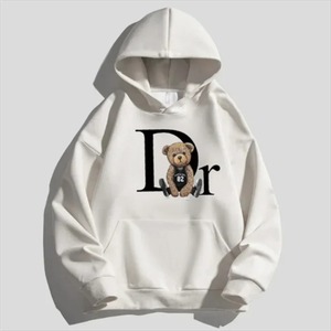 Sweat-shirt à capuche crème pour femme avec imprimé ours et lettres, manches longues, tricoté, décontracté, pour l'automne - Product Image 2