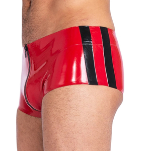 Men Red Patent Leather <b>Shorts</b> Low-Rise Striped Sexy Underwear Temptation Style - Product Image 5