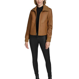 WARPRO INDUSTRY <b>Women's</b> <b>Brown</b> PU Leather Windproof Breathable Casual Winter Moto <b>Jacket</b> Full Sleeve Zipper Closure Mandarin - Product Image 2