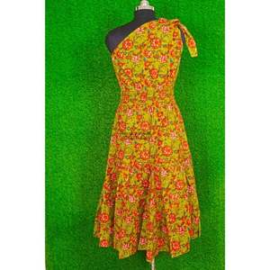 Vestido Maxi Estilo Vintage para Mujer, Diseño Único Estampado, Un Hombro Descubierto, Elegante, de Algodón Hecho a Mano, para Fiestas de Otoño, Moda Urbana, Natural - Product Image 6
