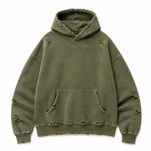 Luxury Heavyweight Distressed Hoodie Custom Logo Oversized <b>Pullover</b> Sweatshirt Vintage Wash Streetwear Clothing Manufacturer - Product Image 1