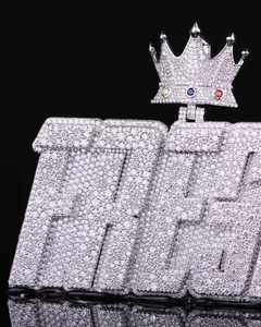 Custom 925 Sterling Silver Moissanite Letter Pendant Crown <b>Chain</b> Necklace Hip Hop <b>Name</b> Jewelry - Product Image 4