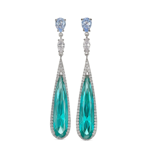 Boucles d'oreilles pendantes de luxe pour femmes en or 18 carats avec diamant taille poire et pierre goutte d'eau turquoise, bijoux de mariage - Product Image 1