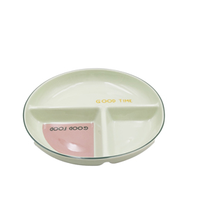 Blue Ceramic Divided Plate with 'GOOD TIME' Print Eco-Friendly Modern 3-Section Home Use Food Serving Tray - Product Image 3
